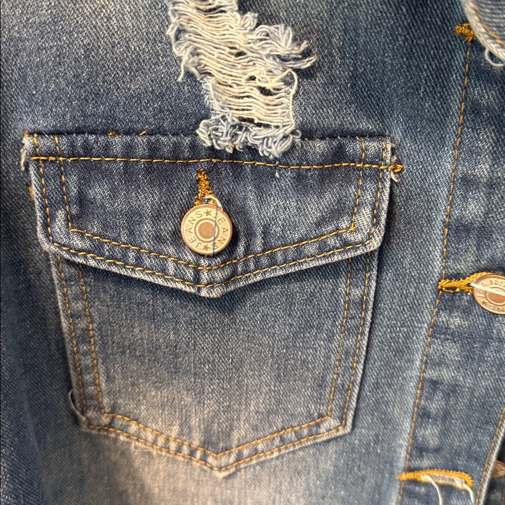 Distressed Denim Jacket / shacket. Raw edge. Perfect over dresses. Medium - Picture 5 of 14